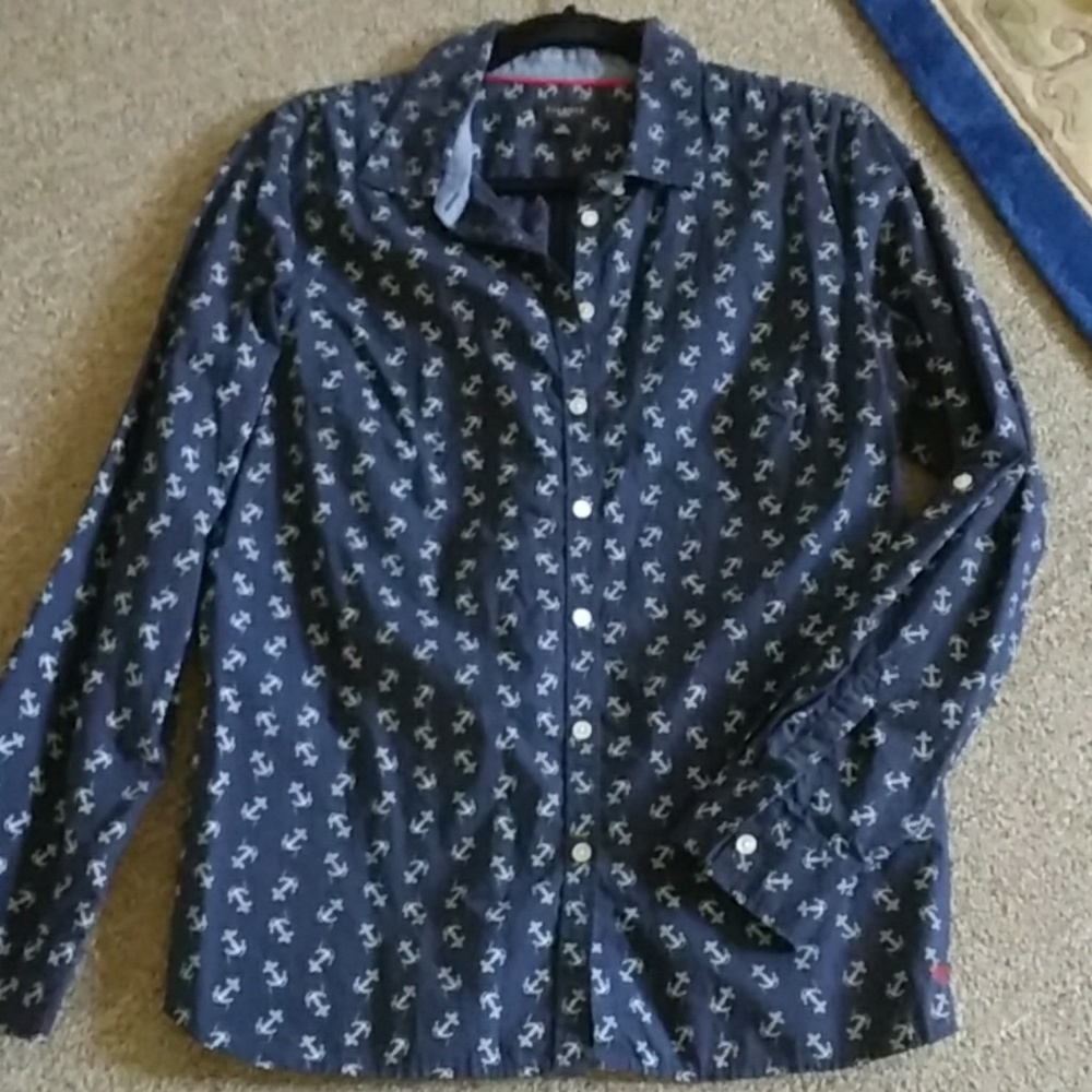 Talbots Navy Anchor Print dress shirt